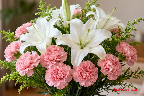 康乃馨百合寓意契合师娘形象与情感需求