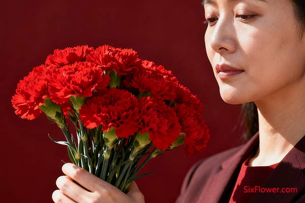 红色康乃馨:深沉的敬意