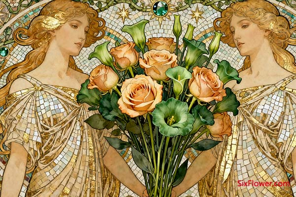 香槟玫瑰 + 绿色桔梗