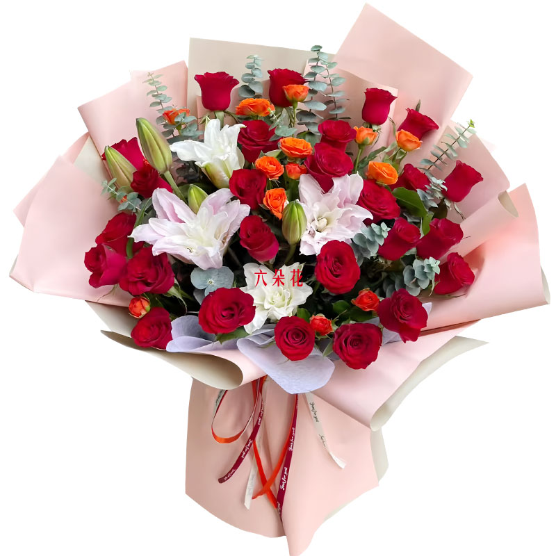 26朵红玫瑰2支重瓣百合,心独属于你