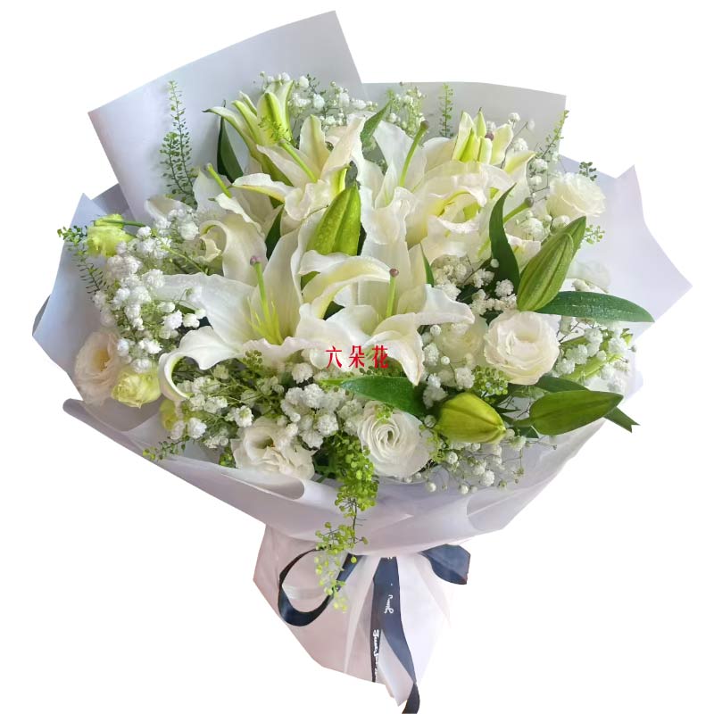 6朵白玫瑰6支百合,结出幸福的果