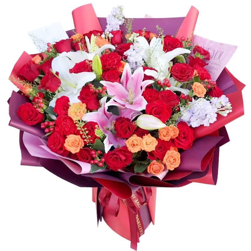 20朵红玫瑰康乃馨百合,诠释对你的爱