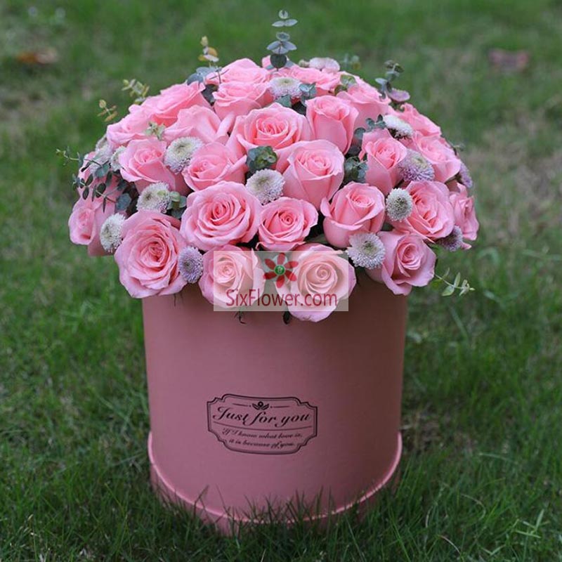33朵戴安娜粉玫瑰圆桶装，我爱上了你