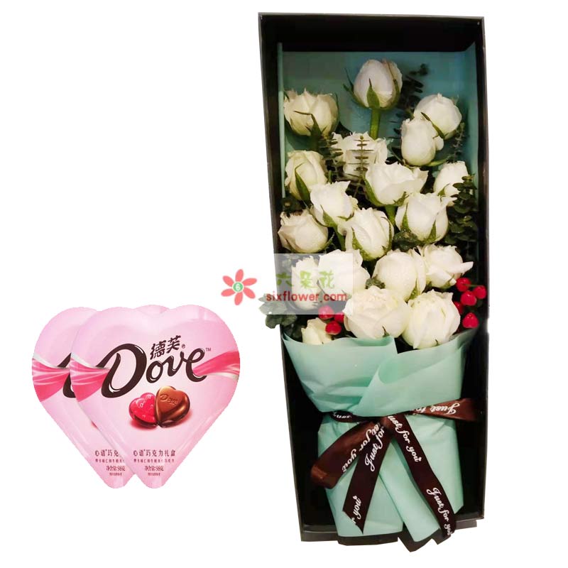 19朵白玫瑰巧克力礼盒，今生好生幸福