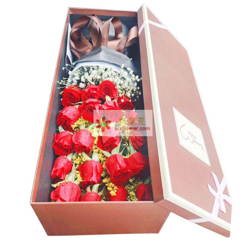21朵红玫瑰满天星礼盒，温暖和幸福