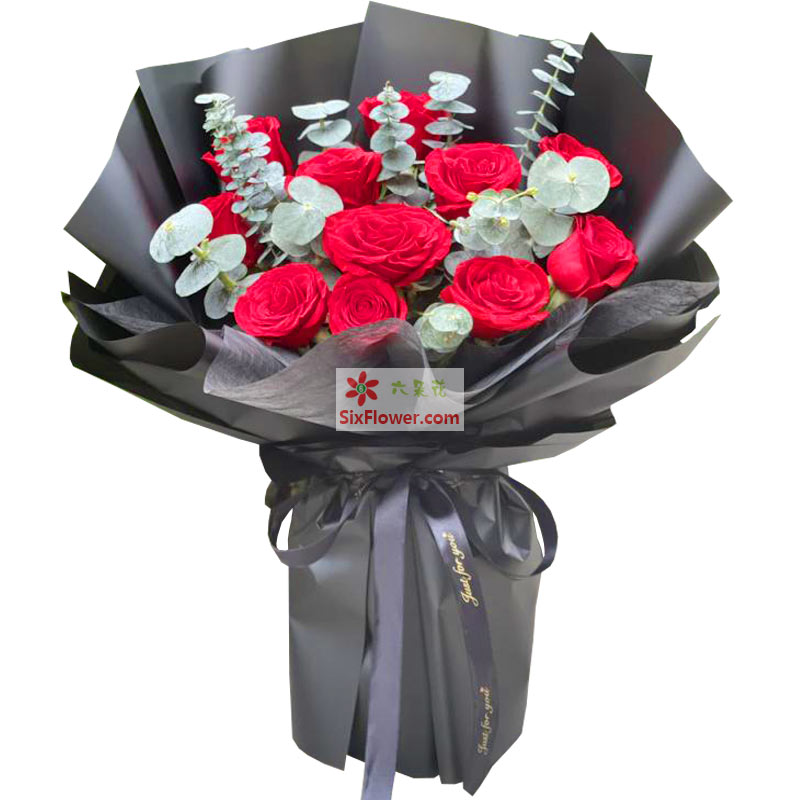 11朵红玫瑰黑色包装，愿幸福无期