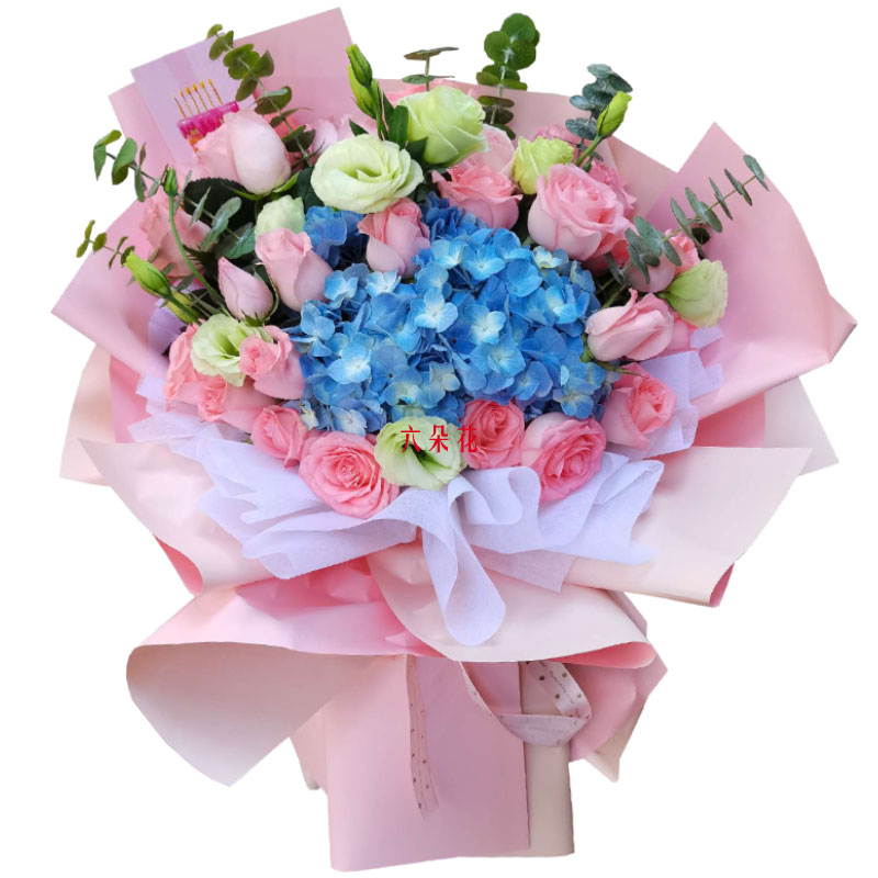 21朵戴安娜粉玫瑰绣球花，幸福精彩的人生