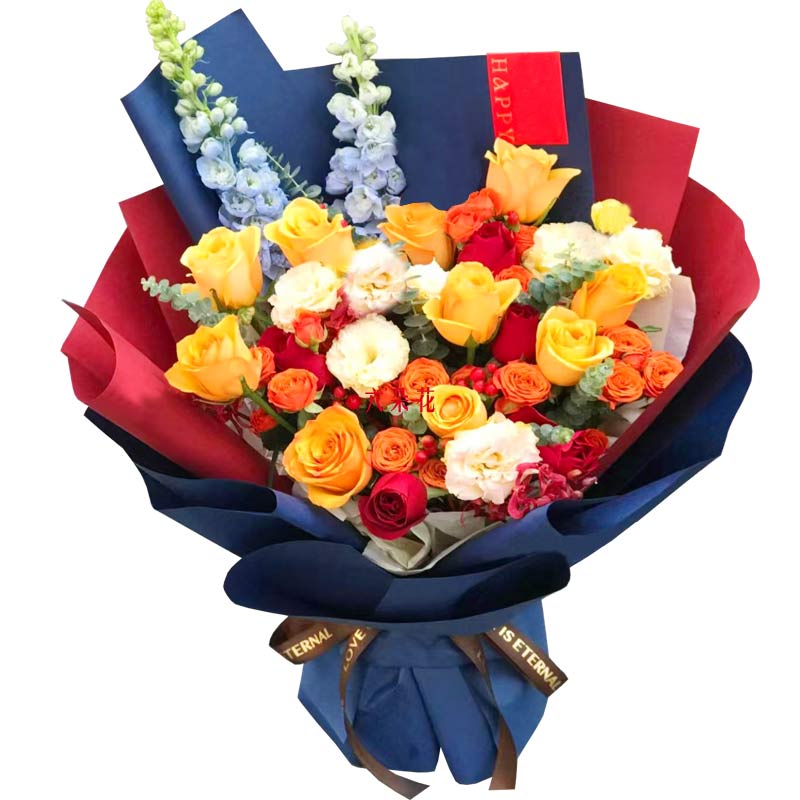 16朵玫瑰混搭紫罗兰,充满爱和温暖