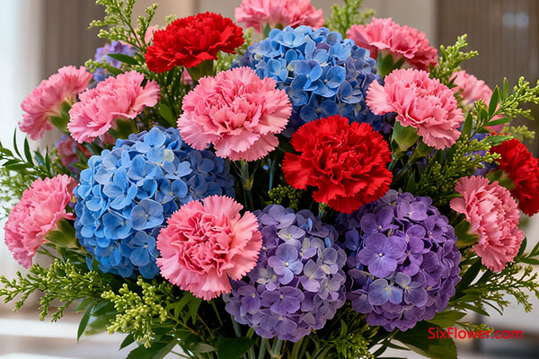 康乃馨 + 绣球花组合