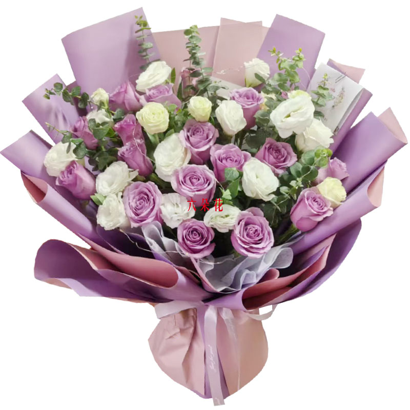 18朵紫玫瑰白色桔梗,壮丽持久的爱