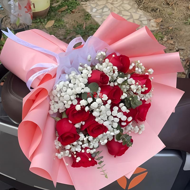 11朵红玫瑰满天星丰满,喜欢你爱着你