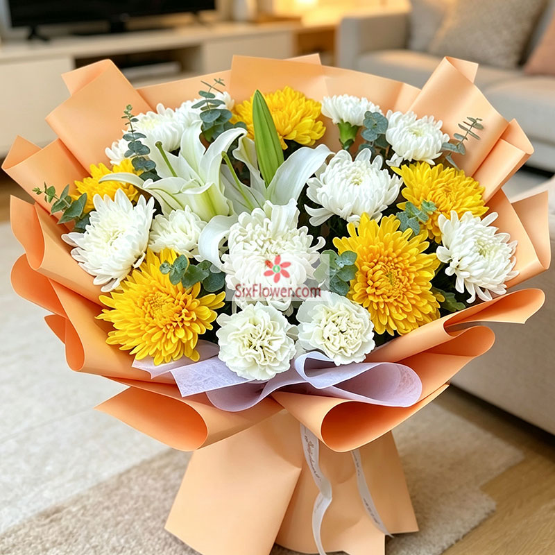 15朵菊花1支百合,遥寄一份哀思