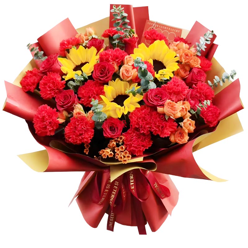16朵康乃馨红玫瑰3朵向日葵,愿你平安喜乐