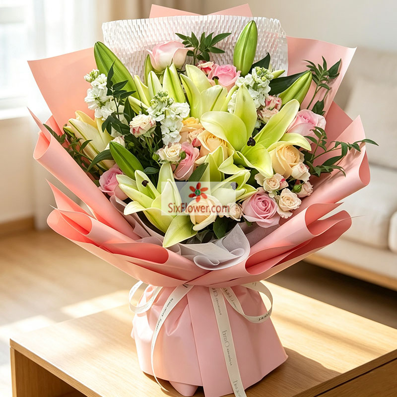 9朵玫瑰2支百合,愿意倾尽真心