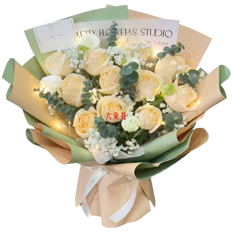 11朵香槟玫瑰灯带搭配,爱意滋润心田