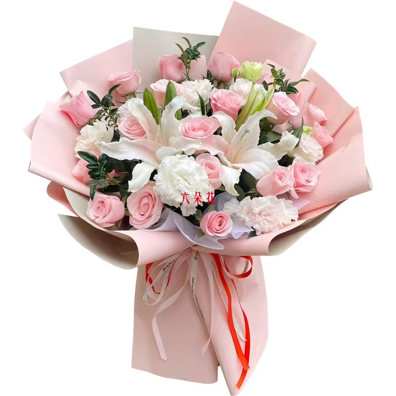 18朵粉玫瑰2支百合,爱意永不褪色