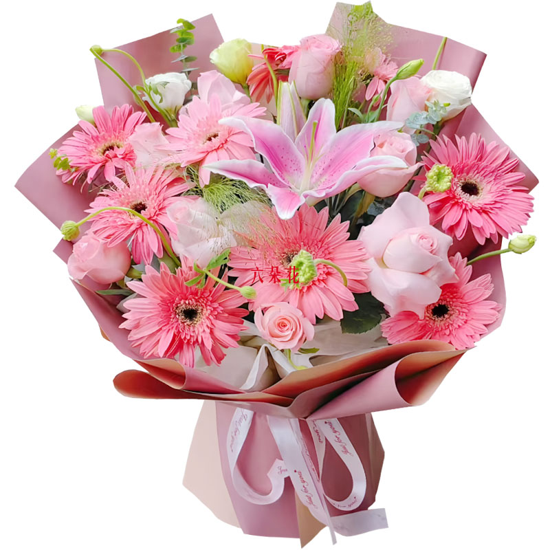 9朵扶郎花9朵粉玫瑰,灵魂亲密相拥