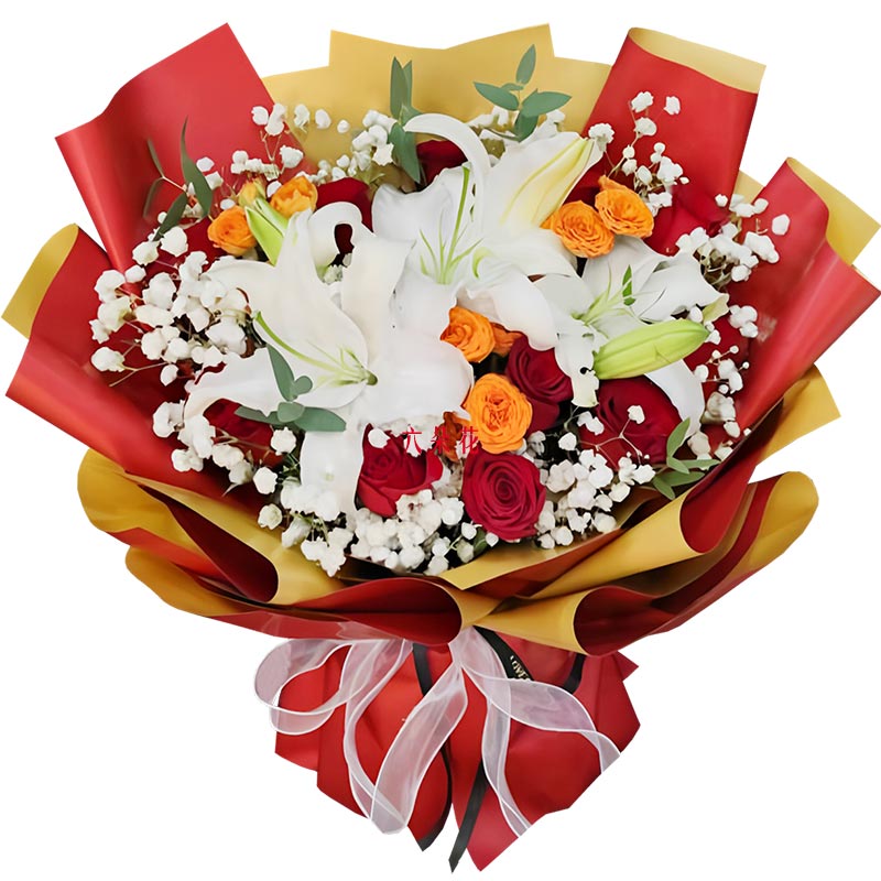 11朵红玫瑰2支白色多头百合,承诺是一辈子