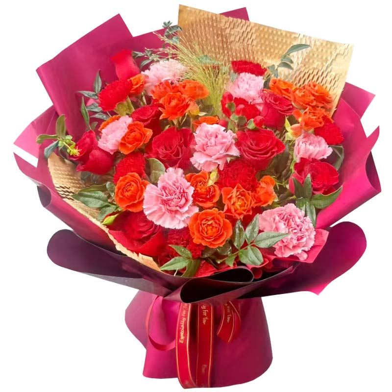 6朵红玫瑰康乃馨混搭,给你依靠肩膀