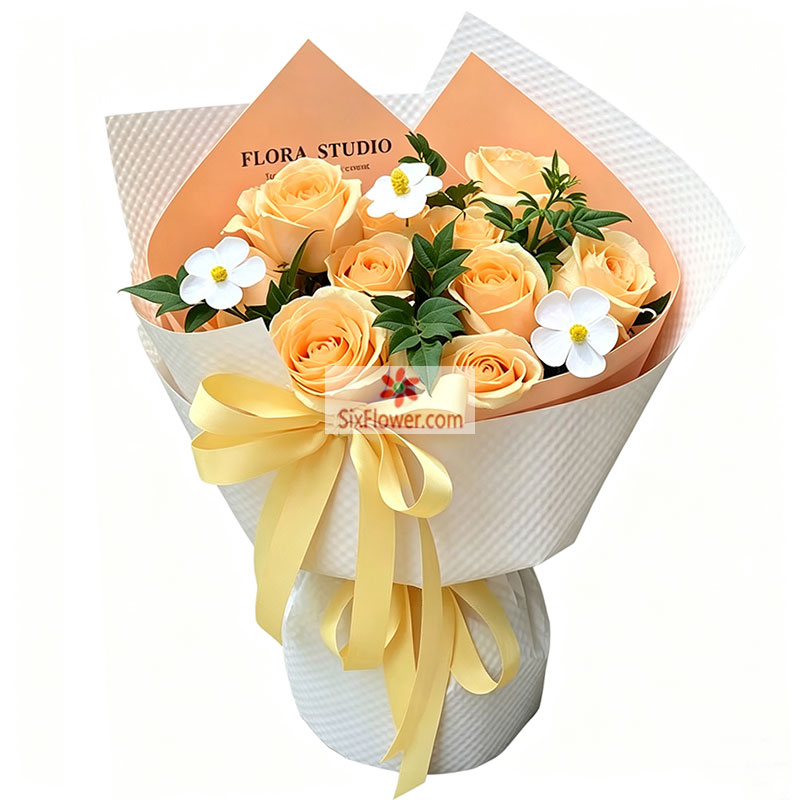 10朵香槟玫瑰3朵塑料仿真花,温柔真诚辽阔