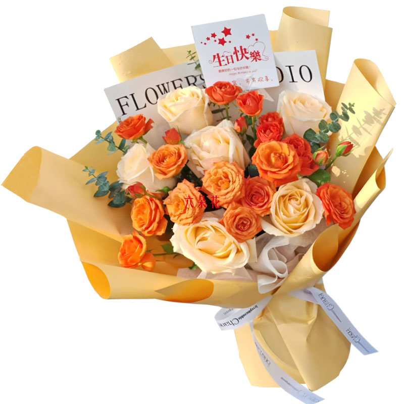 6朵香槟玫瑰3支多头玫瑰,爱情岁月愈久