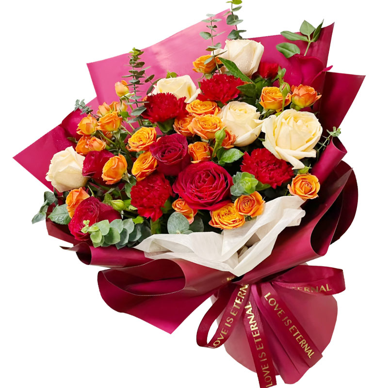 10朵玫瑰5朵康乃馨,阳光欢笑围绕