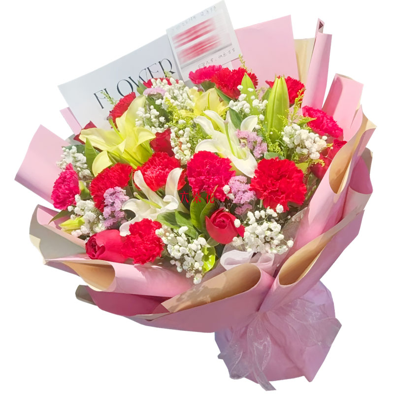 12朵康乃馨6朵红玫瑰,一切顺心如意