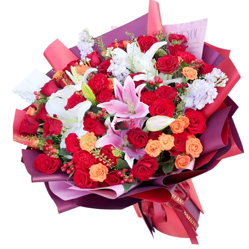 20朵红玫瑰康乃馨百合,诠释对你的爱