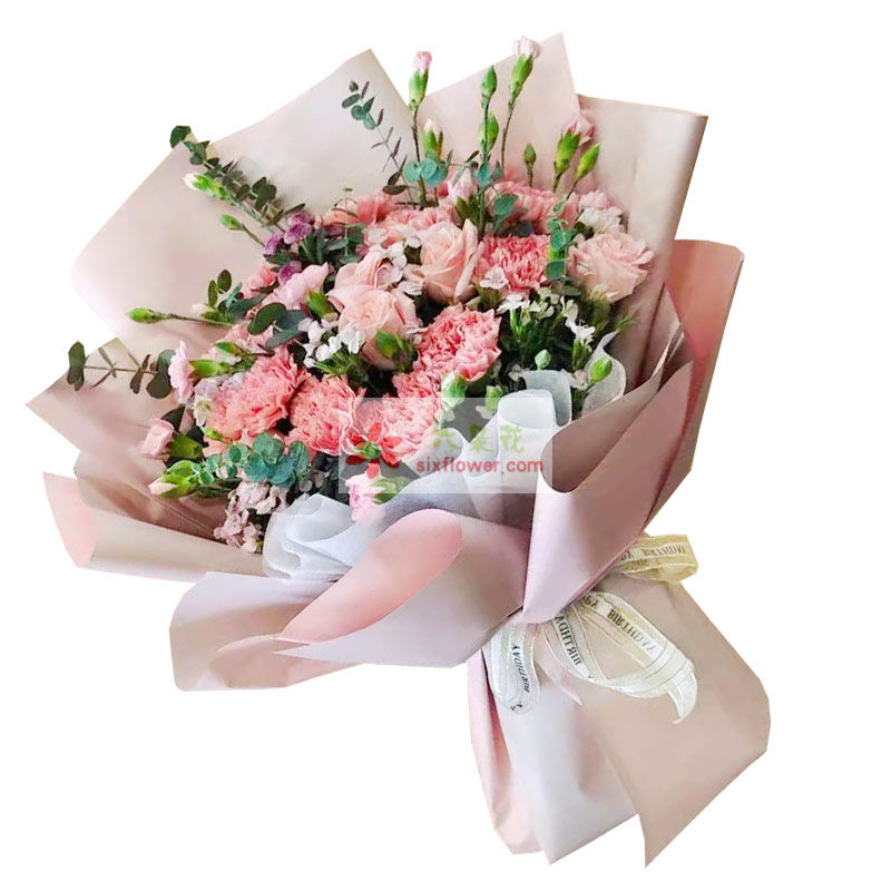 11朵粉色康乃馨，8朵粉玫瑰，愿你开心快乐