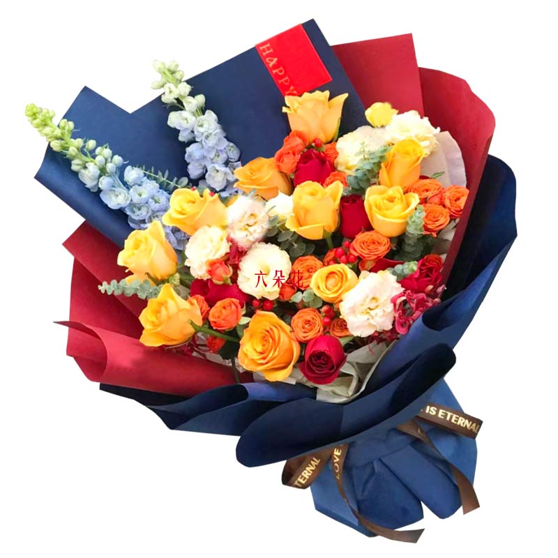 16朵玫瑰混搭紫罗兰,充满爱和温暖