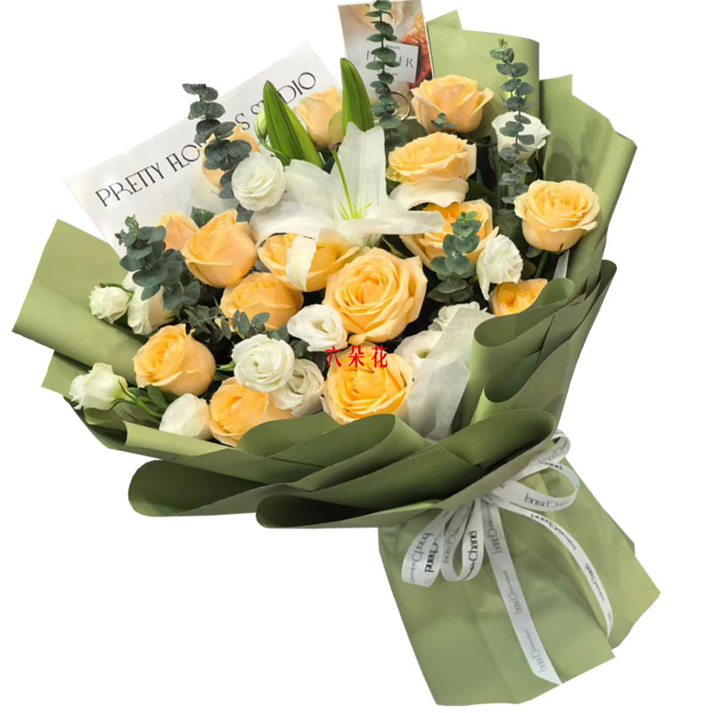 15朵香槟玫瑰1支百合,最美心动瞬间