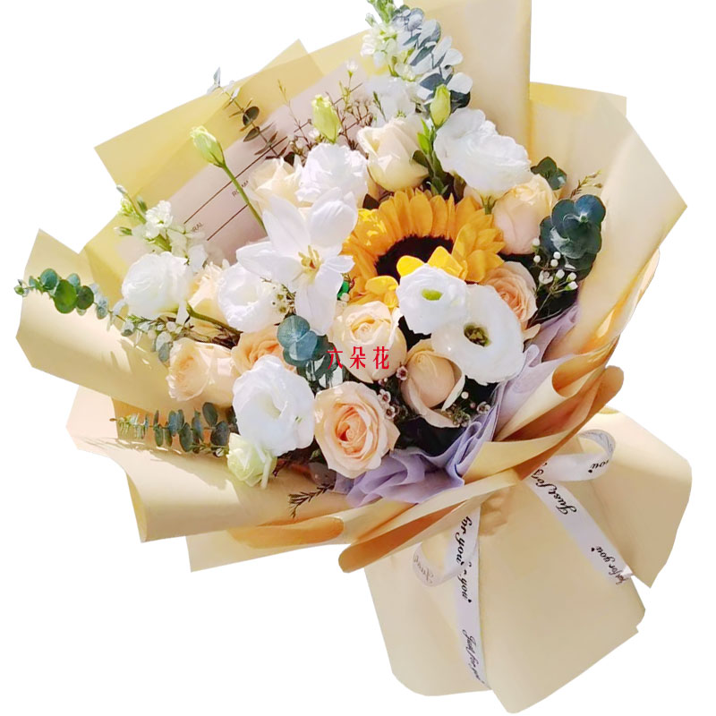 11朵香槟玫瑰1朵向日葵,愿你福似春潮