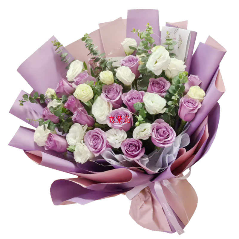 18朵紫玫瑰白色桔梗,壮丽持久的爱