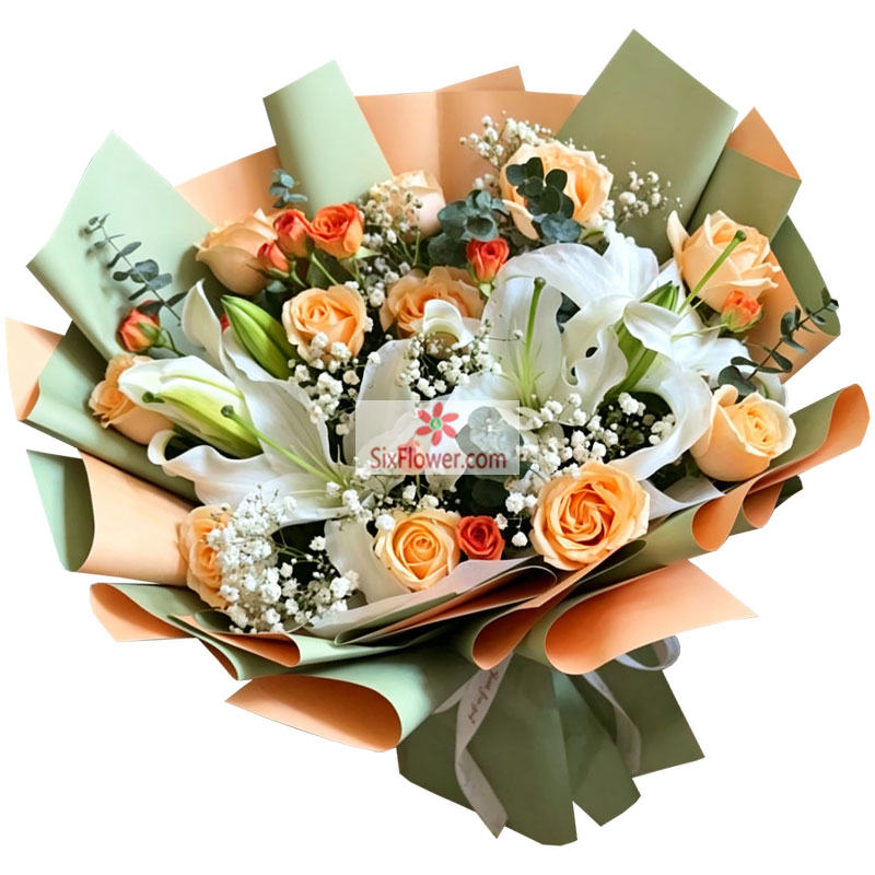 11朵香槟玫瑰2支百合,把爱藏于岁月
