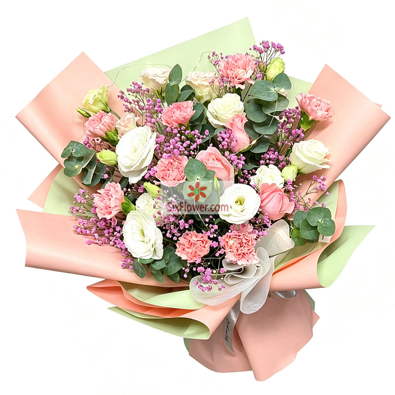8朵粉色康乃馨3朵粉玫瑰,有所热爱依靠