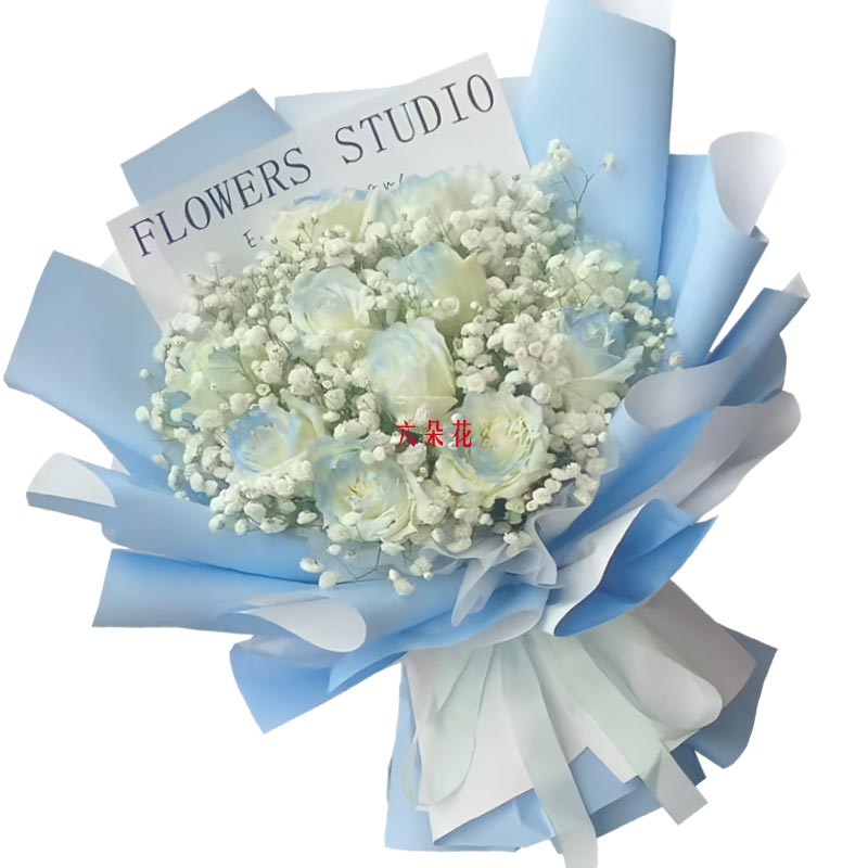 11朵碎冰蓝玫瑰满天星丰满,我的满心欢喜