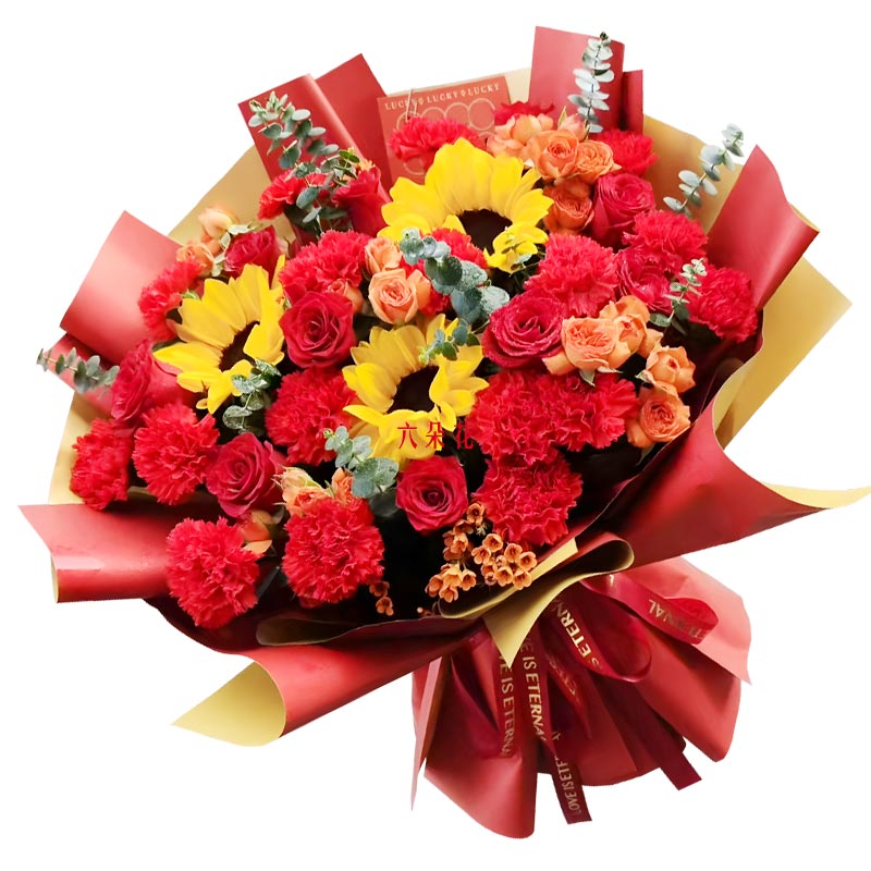 16朵康乃馨红玫瑰3朵向日葵,愿你平安喜乐