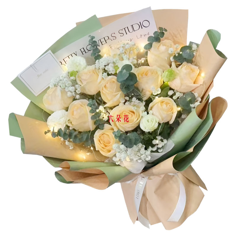 11朵香槟玫瑰灯带搭配,爱意滋润心田