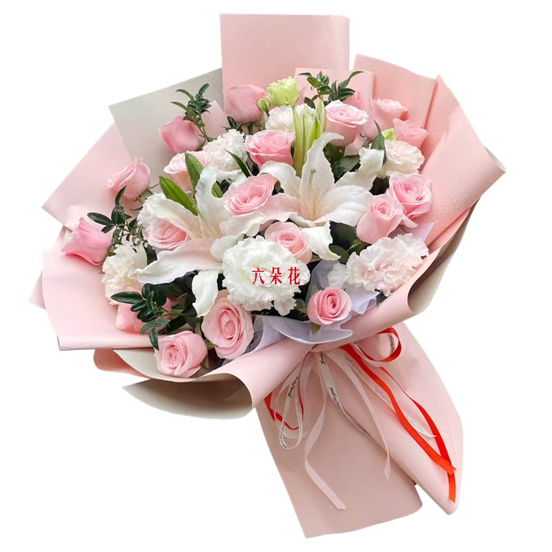 18朵粉玫瑰2支百合,爱意永不褪色