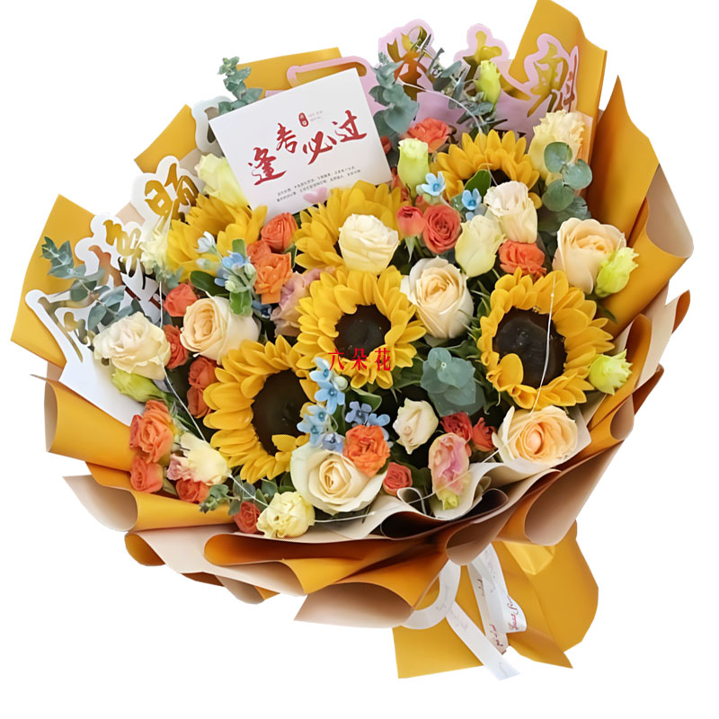 9朵香槟玫瑰6朵向日葵,愿你心之所向