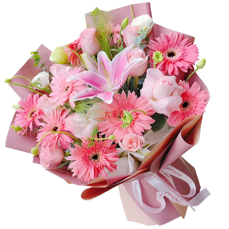 9朵扶郎花9朵粉玫瑰,灵魂亲密相拥