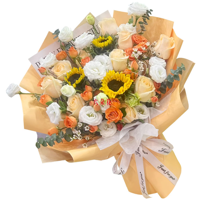 11朵香槟玫瑰3朵向日葵,生活安稳悠长