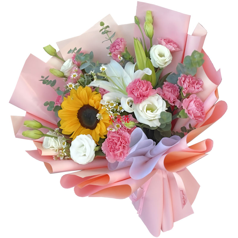 12朵粉色康乃馨百合向日葵,生活丰富多彩