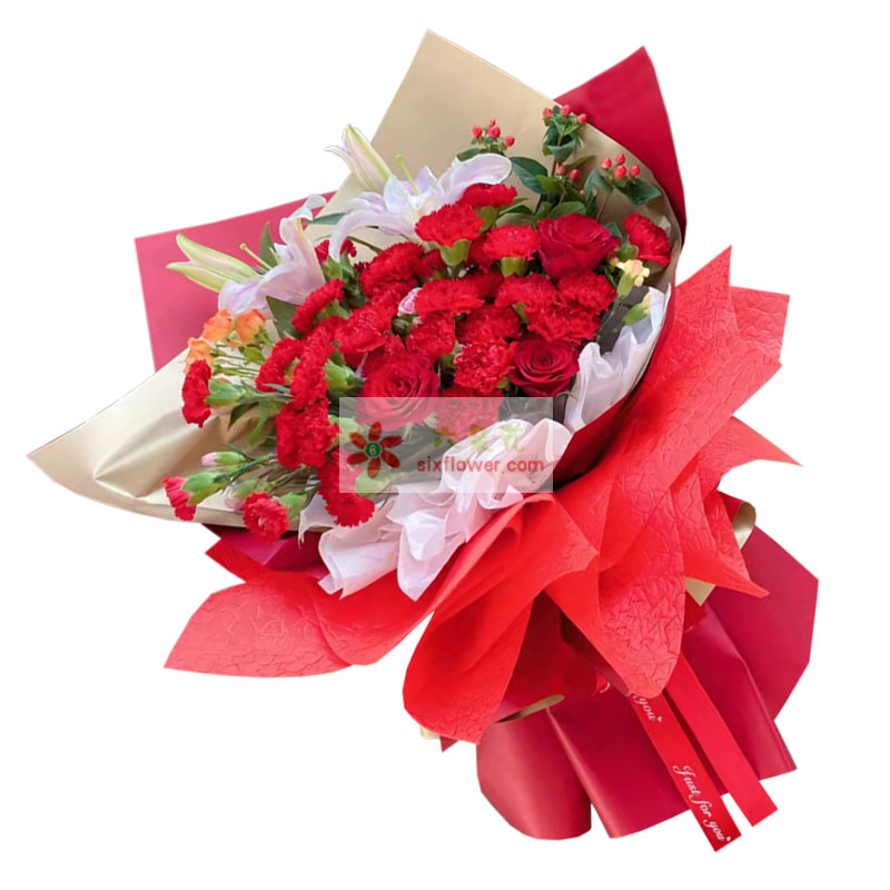 29朵红色康乃馨红玫瑰百合，真正的幸福