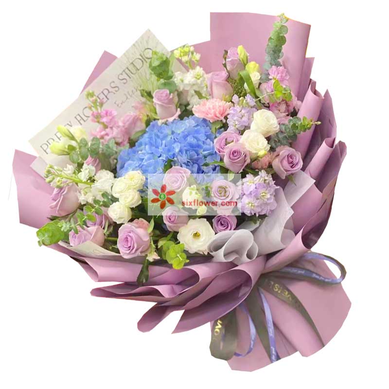 19朵紫玫瑰绣球花，给你一个浪漫幸福的春天