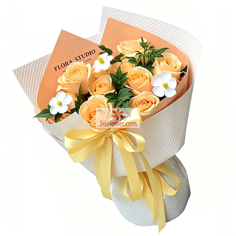 10朵香槟玫瑰3朵塑料仿真花,温柔真诚辽阔