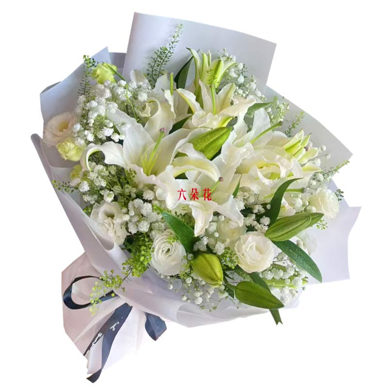 6朵白玫瑰6支百合,结出幸福的果