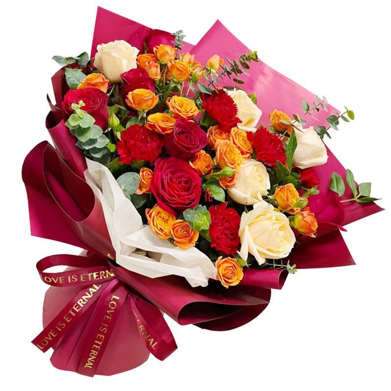 10朵玫瑰5朵康乃馨,阳光欢笑围绕