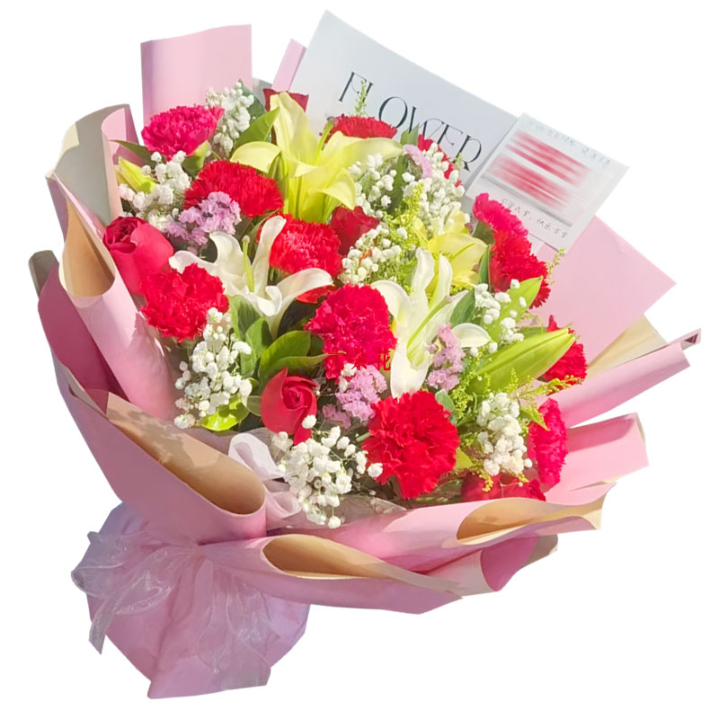 12朵康乃馨6朵红玫瑰,一切顺心如意