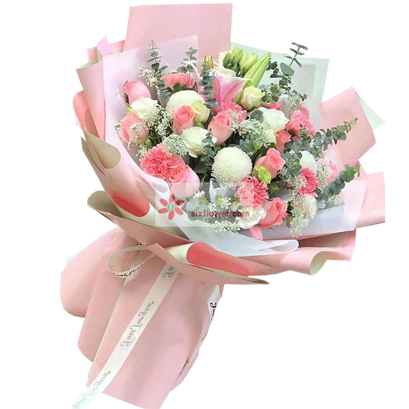 11朵戴安娜粉玫瑰康乃馨，永远幸福